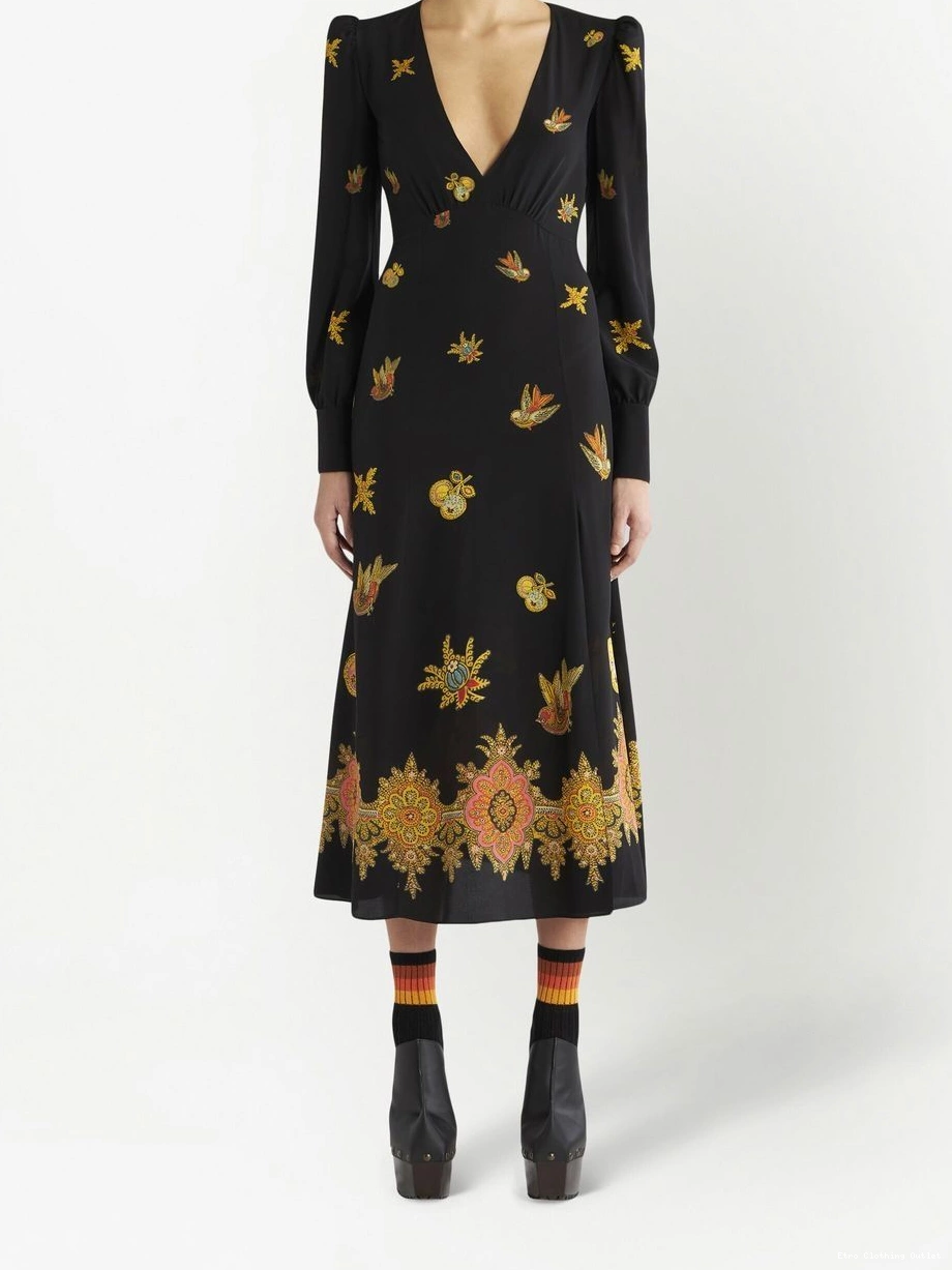 Cheap Women ETRO dress silk long-sleeve embroidered 0304