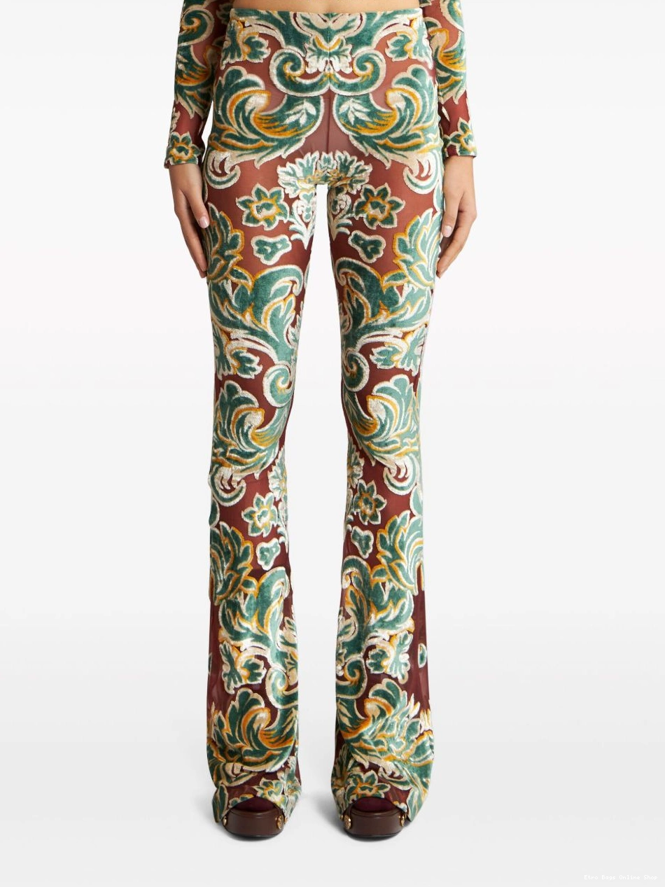 Cheap Women velvet flared jacquard ETRO trousers 0304