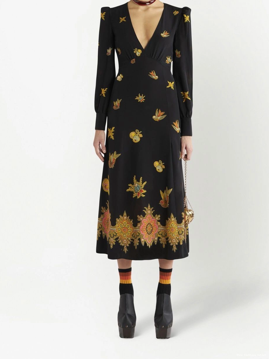 Cheap Women ETRO dress silk long-sleeve embroidered 0304